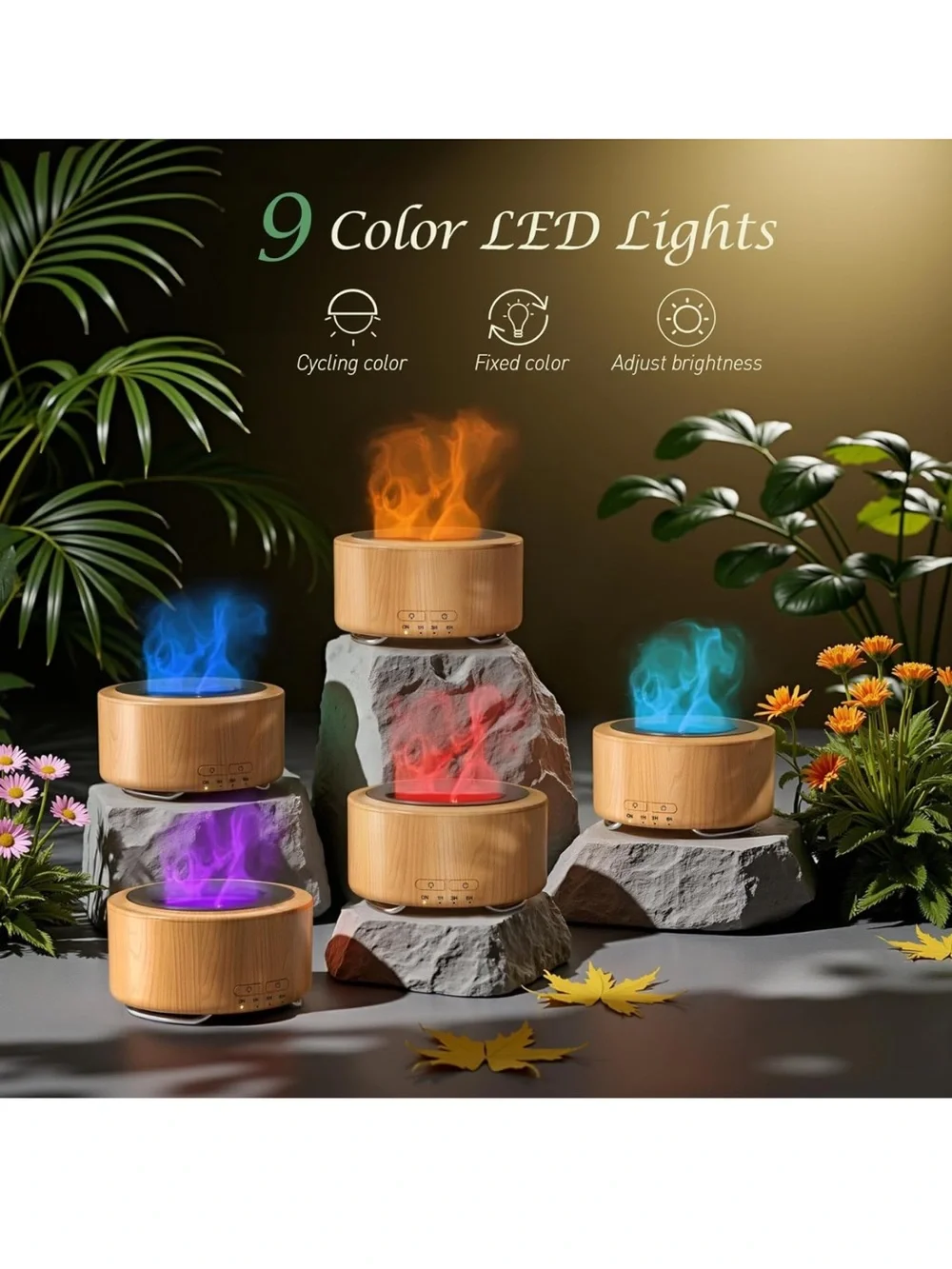 Essential oil Diffuser for home: 500ML aroma diffuser with fireplace flame light